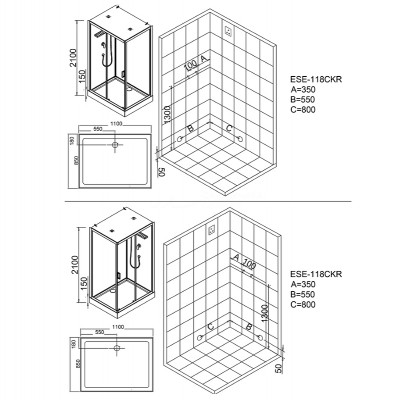 Душевая кабина Esbano ESE-118CKR 110x85 ESKE118CKR прямоугольная