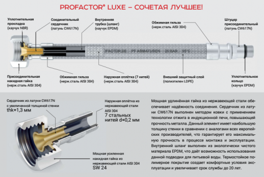 Подводка для воды ProFactor PF Lux 1/2 " 523.30см (г-г) в термопластике