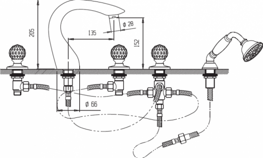 Смеситель на борт ванной с ручным выдвижным душем CEZARES ATLANTIS-BVD-02-Sw/M
