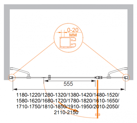 Душевая дверь в нишу CEZARES ELENA-W-B-13-60+60/40-P-Cr-L