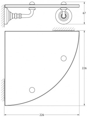 3SC Stilmar Antic Bronze STI 518 полка стеклянная угловая, 22 см, античная бронза