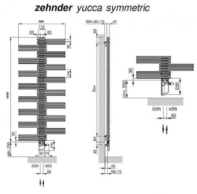 Zehnder Yucca YSE 50-130 полотенцесушитель электрический, нержавеющая сталь, хром, 149см x 50см