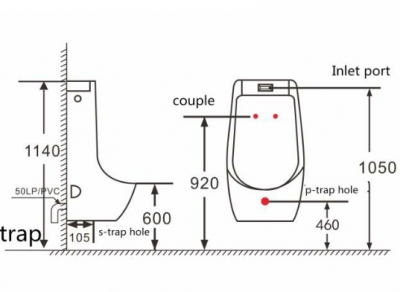 Писсуар SantiLine SL-6002MB с сенсорным смывом подвесной, черный/матовый