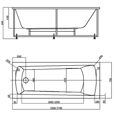 Ванна акриловая Aquatek Либра New 150x70 LIB150N-0000030 без панелей, каркаса и слив-перелива прямоугольная