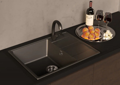 Кухонная мойка Ulgran Quartz Prima 650-01 прямоугольная 650х500х200 одна чаша с правым крылом жасмин