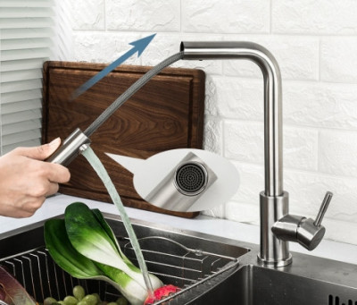 Смеситель Frap с выдвижной лейкой для кухни однорычажный поворотный сатин (F60899)