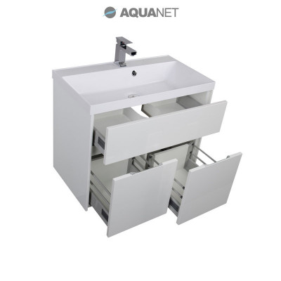 Aquanet Латина 80 тумба с раковиной (3 ящика), белая