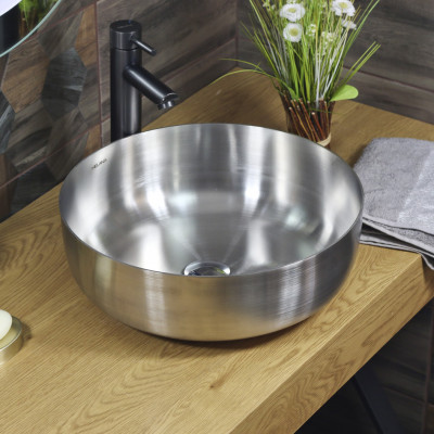 Накладная раковина 400 lake MELANA profline сатин накладная круглая 400, сифон, донный клапан круглая 400х400