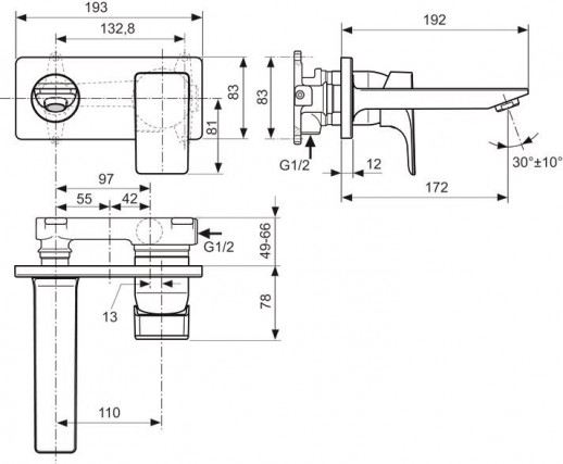 IDEAL STANDARD Strada A5948NU смеситель для раковины (скрытая часть), хром